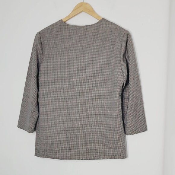 Carroll Reed Women's Vintage Red Tan Black Check V-Neck Button Front Blazer 12 - Picture 2 of 11